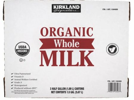 Kirkland Signature Organic Whole Milk, Half Gallon, 3-count Hot on Sale