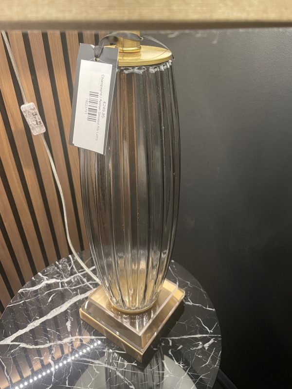 Tishan Kalmar table  Lamp. smokey ribbed glass w brass  base with cream shade click n collect on Sale