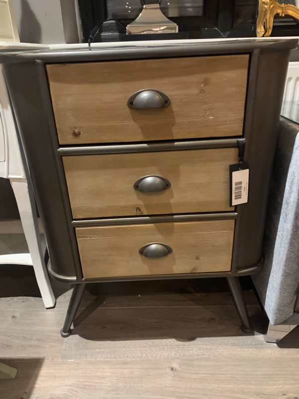 Urban Vintage Retro Bedside Cabinet 3 drawer LAST ONE ...CLEARANCE Click N Collect only . Pay instore Hot on Sale