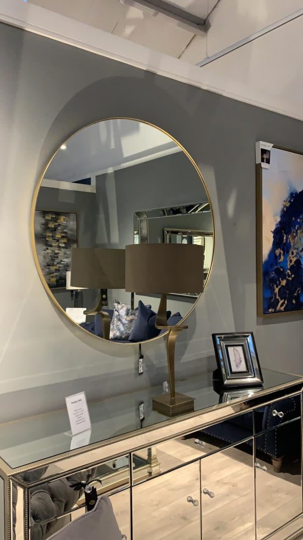 Arlene Round Mirror with GOLD  90cm. Seconds quality collect Instore only Discount