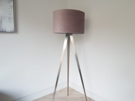 Tripod floor lamp with velvet shade in Dusty Pink For Discount