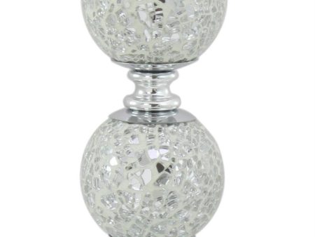 White  Silver  Mosaic  2 Ball Candle Holder 082 half price Instore on Sale