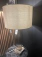 Tishan Kalmar table  Lamp. smokey ribbed glass w brass  base with cream shade click n collect on Sale