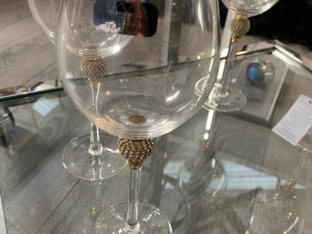 Set of 2 Platinum Goblet Diamanté Gold Wine Glasses Online now