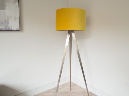 Tripod floor lamp with velvet shade in Mustard Online Sale