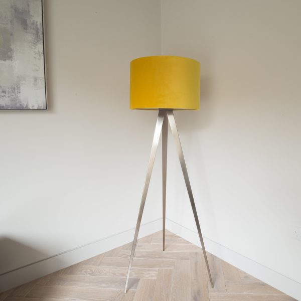 Tripod floor lamp with velvet shade in Mustard Online Sale